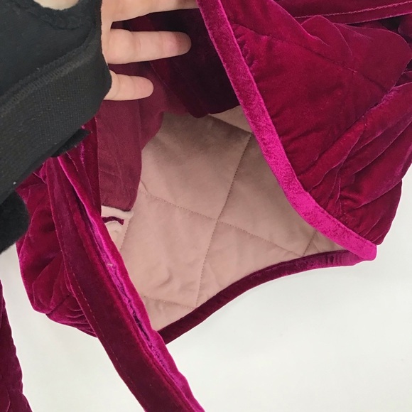 Rebecca Taylor Quilted Velvet Snap-Front Coat Jacket Cranberry Casual Size S - Picture 9 of 12